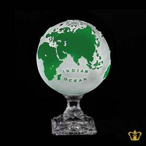 Artistry-Crystal-Replica-of-a-Globe-Trophy-in-Frosted-with-Intricate-Detailing-stands-on-Clear-Crystal-Base