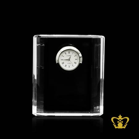 Personalized-crystal-block-with-clock-for-desktop-customized-with-your-name-designation-logo