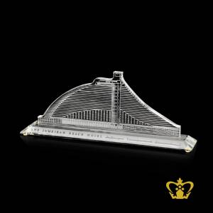 Crystal-replica-of-Jumeirah-Beach-Hotel-with-crystal-bevel-base-custom-logo-text-a-famous-hotel-in-UAE