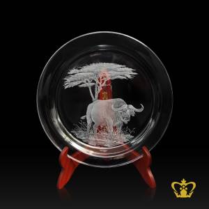 Crystal-center-plate-engraved-with-wild-buffalo-customized-text-engraving-logo