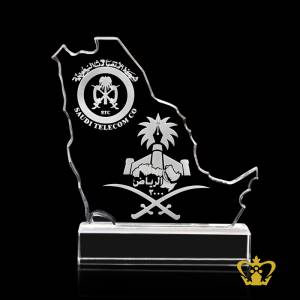 Saudi-Arabia-crystal-map-cutout-trophy-with-clear-base-customized-logo-text