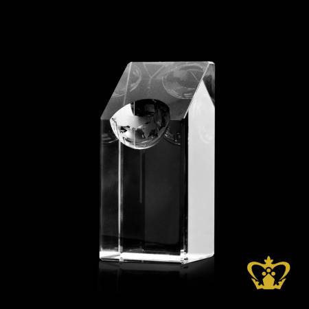 Cuboid-crystal-stylish-handcrafted-trophy-with-globe-carved-on-slop-top