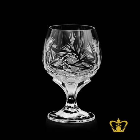 Antique-vintage-cut-twirling-star-hand-carved-on-classic-short-stemmed-crystal-brandy-snifter