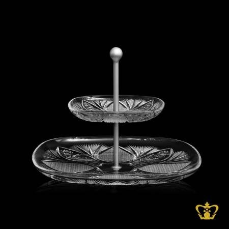 Crystal-2tier-plate-with-unique-handcrafted-intense-star-and-leaf-pattern