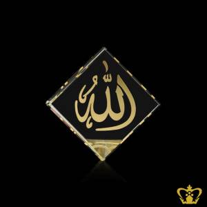 Golden-Arabic-Word-Calligraphy-Engraved-Three-Faced-Tilted-Crystal-Islamic-Occasions-Gift-Allah-Muhammed-Rasul-Allah-And-The-Holy-Kaaba-Engraved-Cube-Customized-Ramadan-Eid-Religious-Souvenir