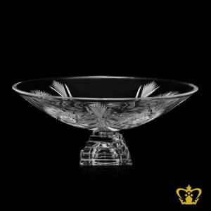 Stylish-footed-round-crystal-bowl-with-embellished-handcrafted-traditional-intense-twirling-star-leaf-cuts