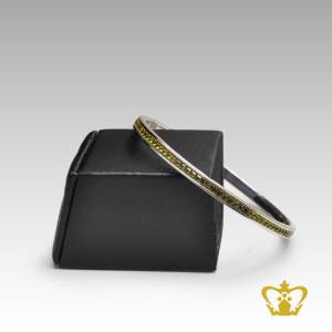 Shiny-silver-bangle-inlaid-with-yellow-crystal-lovely-gift-for-her