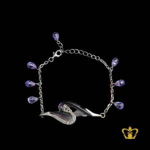 Silver-rhodium-plated-cherish-bracelet-violet-embellish-with-blue-drop-shape-crystal-diamond-exquisite-jewelry-gift-for-her