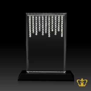 Crystal-rectangular-plaque-trophy-with-diamond-and-stand-on-black-base-customized-logo-text