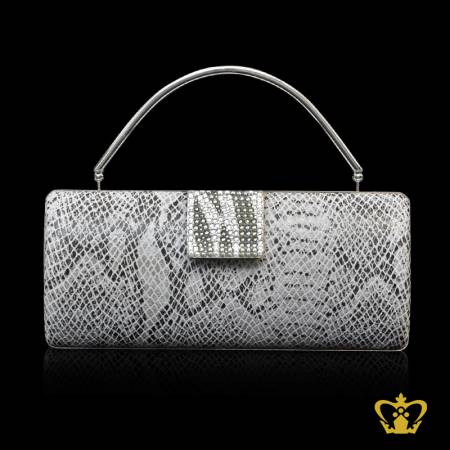 Ladies-purse-white-and-black-mix-embellished-with-clear-crystal-diamond-around-the-lock