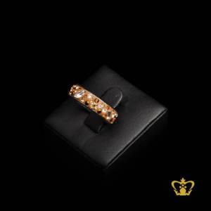 Sparkling-shiny-brown-silver-ring-embellish-with-multicolor-crystal-diamond