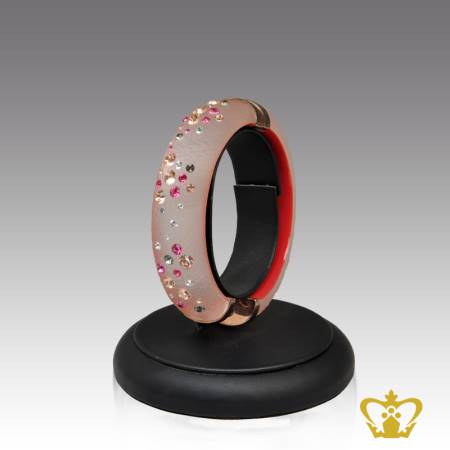 Cast-enamel-pink-bangle-embellished-with-multicolor-crystal-diamond
