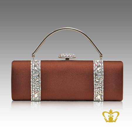 Ladies-purse-brown-color-embellished-with-clear-crystal-stone-gorgeous-gift-for-her