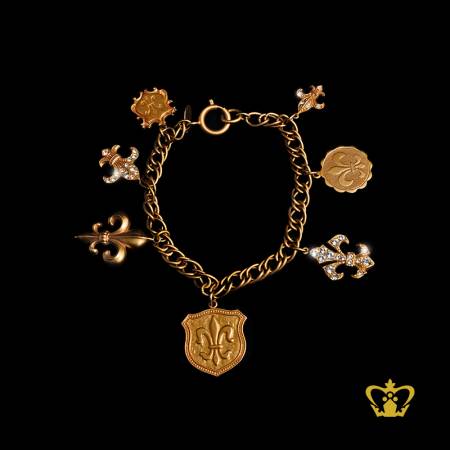 Gorgeous-gold-plated-charms-bracelet-with-seven-different-shape-of-Fleur-de-lis-