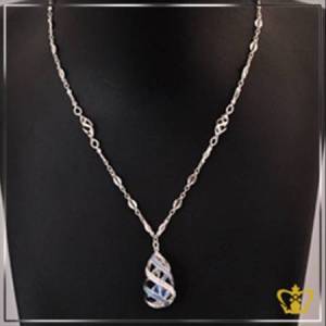 Silver-drop-pendant-embellish-with-blue-crystal-stone-exquisite-jewelry-gift-for-her