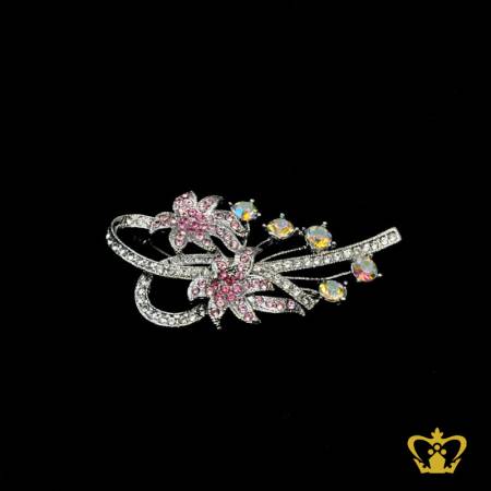 Crystal-brooch-flower-shape-embellished-with-sparkling-green-and-blue-crystal-diamond-lovely-gift-for-her