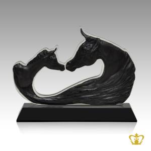 A-Masterpiece-Sculpture-of-a-Horse-and-a-Foal-stands-on-a-Black-Crystal-Base-Custom-Text-Engraving