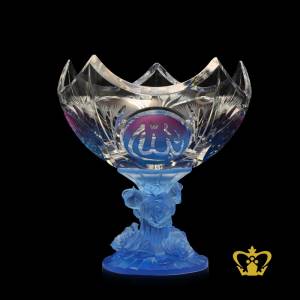 Blue-Rose-Flower-Footed-Crystal-Crown-edge-Bowl-Purple-Arabic-Word-Bismillah-Engraved-Hand-crafted-with-Deep-Leaf-cuts-Decorative-Islamic-Eid-Gift-Ramadan-Souvenir-