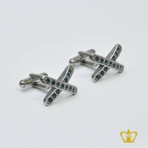 Metal-cufflink-embellished-with-blue-crystal-diamond