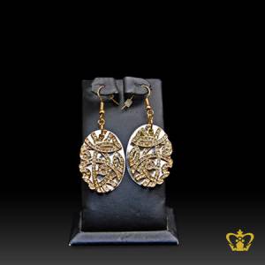 Oval-shape-mother-of-the-pearl-earring-golden-embellish-with-clear-crystal-stone