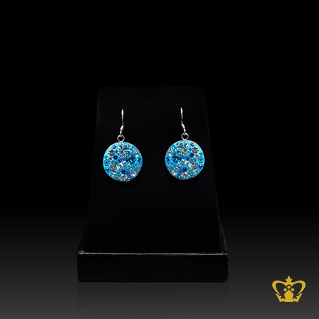 Shining-round-earring-embellished-with-sparkling-blue-and-clear-crystal-diamond-lovely-gift-for-her