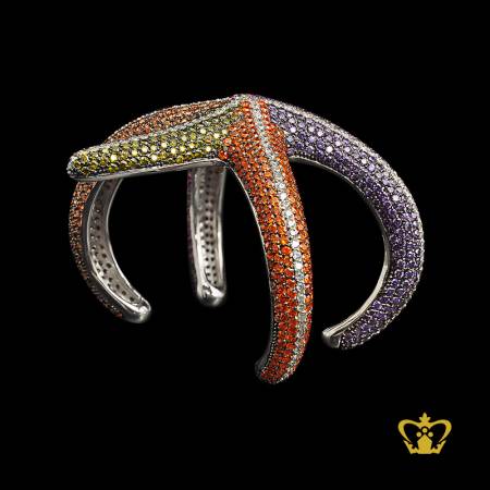 Jewel-of-sea-starfish-sterling-silver-cuff-bracelet-embellished-with-multicolor-crystal-diamonds-stylish-trendy-gift-for-her