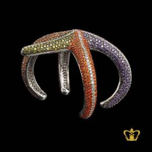 Jewel-of-sea-starfish-sterling-silver-cuff-bracelet-embellished-with-multicolor-crystal-diamonds-stylish-trendy-gift-for-her