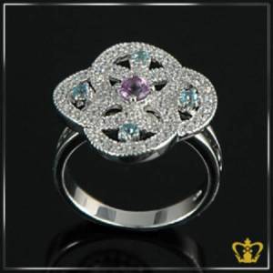 Flower-ring-silver-embellished-with-sparkling-colorful-crystal-diamond