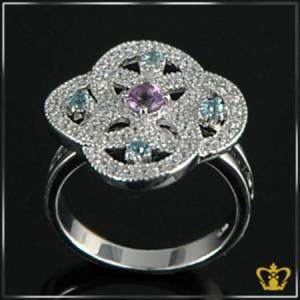 Flower-ring-silver-embellished-with-sparkling-colorful-crystal-diamond