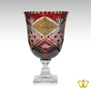 Diamond-and-Leaf-Cut-Hand-Crafted-Red-Crystal-Decorative-Vase-with-Golden-Arabic-word-Calligraphy-Bismillah-Ir-Rahman-Ir-Rahim-Engraved-Islamic-Eid-Gift-Ramadan-Souvenir