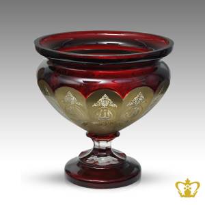 Red-Crystal-Footed-Bowl-Decorative-Golden-Arabic-word-Calligraphy-engraved-Allah-Handcrafted-Islamic-Religious-Ramadan-Eid-Gifts