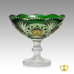 Green-Crystal-Footed-Bowl-Scalloped-Edge-Deep-Star-Leaf-cut-Bismillah-ir-rahman-ir-rahim-The-Holy-Kaaba-Muhammad-Rasul-Allah-Engraved-Golden-Arabic-word-Calligraphy-Decorative-Islamic-Souvenir-Ramadan-Eid-Gift-