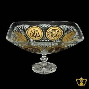 Deep-Leaf-Cut-Footed-Decorative-Crystal-Square-Bowl-Handcrafted-Golden-Arabic-Word-Calligraphy-Engraved-Allah-Bismillah-Quran-Verses-Islamic-Religious-Ramadan-Eid-Gifts