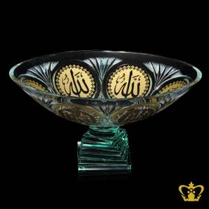 Handcrafted-Decorative-Crystal-Bowl-Deep-Leaf-Cut-Footed-Golden-Arabic-word-Calligraphy-Engraved-Allah-Islamic-Religious-Ramadan-Eid-Gifts