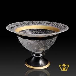 Decorative-Fruit-Bowl-Frosted-Crystal-design-Footed-Golden-Edge-Engraved-with-Arabic-word-Calligraphy-Ayat-Al-Kursi-Islamic-Eid-Gift-Ramadan-Souvenir