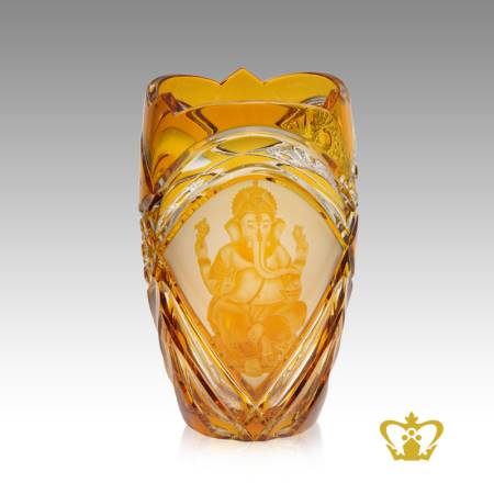 Religious-spiritual-holy-gift-crystal-amber-Ganesha-vase-Indian-festival-Diwali-celebration-Hindu-god