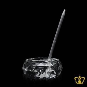 Personalized-crystal-pen-holder-with-diamond-cut-for-desktop-customized-with-your-name-designation-logo