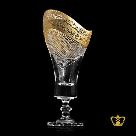 Footed-Crystal-Vase-Arabic-Golden-word-Calligraphy-Engraved-Ayat-Al-Kursi-Diamond-cut-Hand-Crafted-Eid-Gift-Ramadan-Souvenir-Islamic-Occasions-Decorative-Present