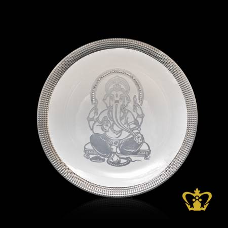 CG-CERAMIC-CENTRE-PLATE-36CM-SILVER-RIM-GANESH