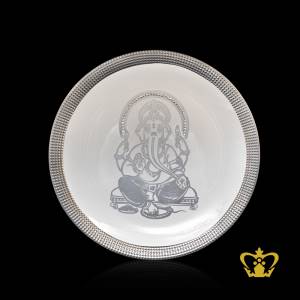 CG-CERAMIC-CENTRE-PLATE-36CM-SILVER-RIM-GANESH