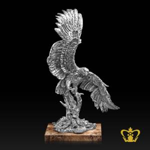 Resin-silver-flying-eagle-replica-with-marble-base-customized-logo-text-engraving