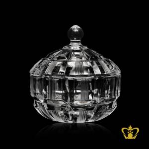 Elegant-crystal-candy-jar-with-cover-adorned-handcrafted-with-straight-line