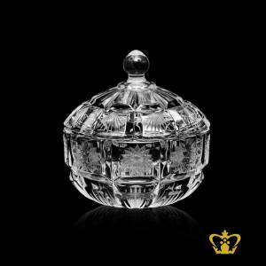 Elegant-crystal-candy-jar-with-cover-adorned-handcrafted-with-star-leaf-cuts