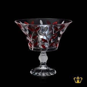 RCR-FOOTED-BOWL-24CM-RED-AND-CLEAR-LEAF-FROST