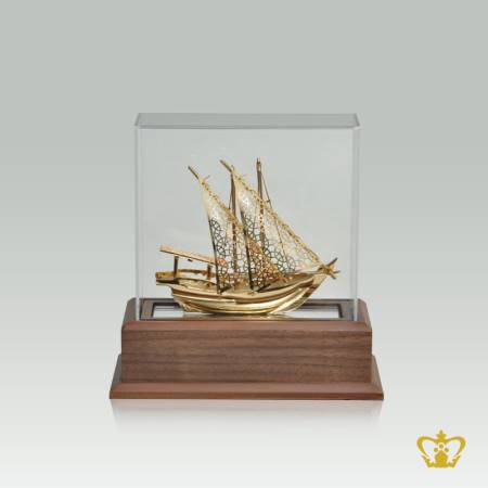 PYC-METAL-SHIP-REPLICA-GOLDEN-6IN-WITH-WOODEN-BASE