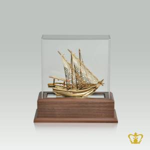 PYC-METAL-SHIP-REPLICA-GOLDEN-6IN-WITH-WOODEN-BASE