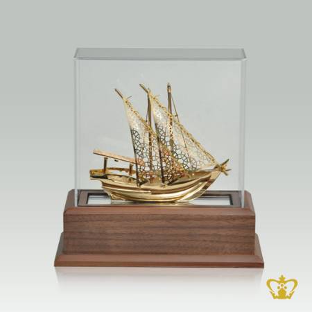PYC-METAL-SHIP-REPLICA-GOLDEN-9IN-WITH-WOODEN-BASE
