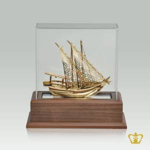 PYC-METAL-SHIP-REPLICA-GOLDEN-9IN-WITH-WOODEN-BASE