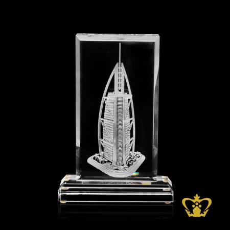 UAE-Dubai-famous-landmark-Burj-Al-Arab-engraving-in-crystal-plaque-with-clear-base-gift-tourist-souvenir