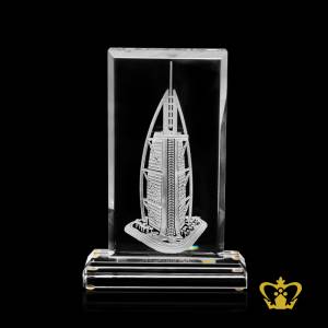 UAE-Dubai-famous-landmark-Burj-Al-Arab-engraving-in-crystal-plaque-with-clear-base-gift-tourist-souvenir